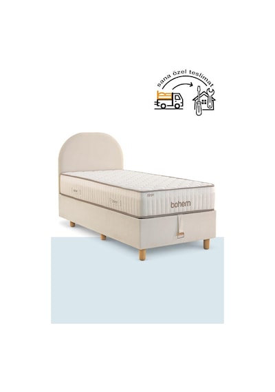 Niron Bohem Pocket Düz 120x200 Cm Tek Kişilik Yatak Baza Başlık Seti - Pocket Orta Sert 120 x 200