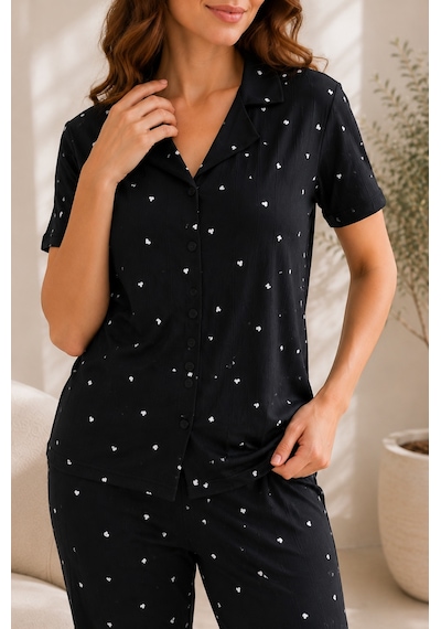 Wordex Mirano 9508 Minik Kalpli Desenli Pegasus Kumaş Düğmeli Kısa Kolu Kadın Pijama Takımı Siyah Wordex Mirano 9508 Minik Kalpli Desenli Pegasus Kumaş Düğmeli Kısa Kolu Kadın Pijama Takımı Siyah