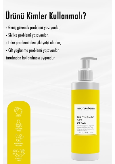 Maruderm Niacinamide %10 Leke Karşıtı ve Gözenek Sıkılaştırıcı Krem 200 ML