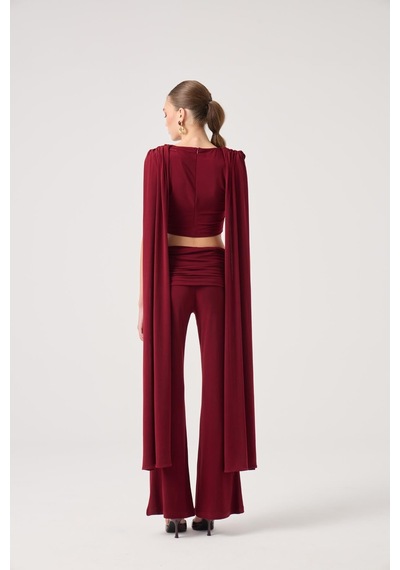 Holly Lolly Şal Detaylı Bluz Ve İspanyol Pantolonlu Finley Takım Bordo