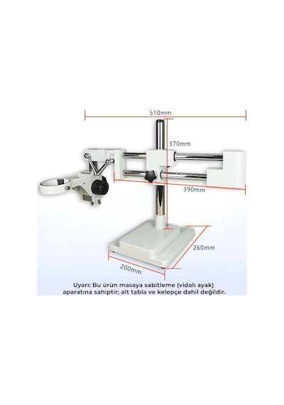 Szm Kelepçesiz Masaya Vidalı Mikroskop Stand Beyaz - Çift Kollu Hareketli Bom Stand Ø76mm Tutucu / 380mm Sütun