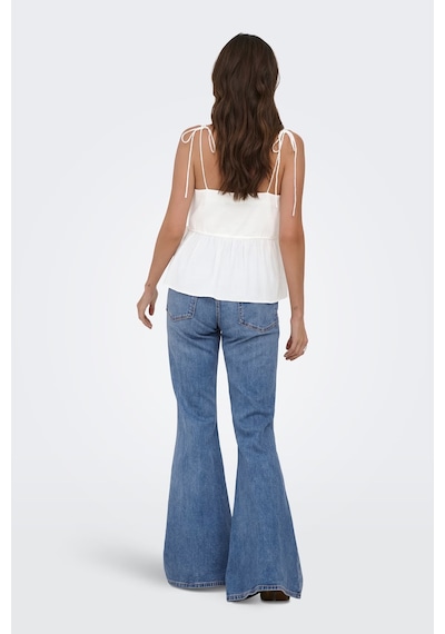 Only Onlnele Regular Fit V Yaka Bağlama Detaylı İnce Askılı Bluz Bayan Bluz 15370325 Ekru