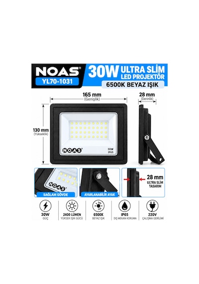 Yl70-1031 30w Ultra Slim Led Projektör 6500k Beyaz Işık Ürün Adı Siyah - 924503032 Siyah