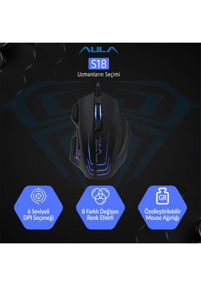Aula S18 6400dpı Rgb 7 Programlanabilir Tuş 1000hz Gaming Mouse