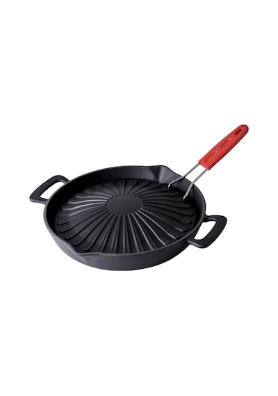 Lava Döküm Yuvarlak Grill Izgara Tavası Çap Ø 32cm. Genghis Khan Serisi Çift Kulp Ve Silikon Tel Saplı Siyah Lava Döküm Yuvarlak Grill Izgara Tavası Çap Ø 32cm. Genghis Khan Serisi Çift Kulp Ve Silikon Tel Saplı Siyah
