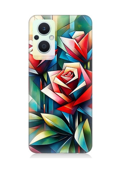 Oppo Reno 7 Lite Uyumlu Soyut Origami Gül Deseni Desenli Silikon Kılıf Çok Renkli