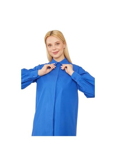 Levidor Oversize Balon Kol Poplin Gömlek Saks