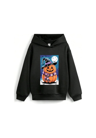 Stil X Halloween - Cadılar Bayramı Baskılı, Kapüşonlu Çocuk Sweatshırt, 3 İplik Şardonlu Siyah-5 Stil X Halloween - Cadılar Bayramı Baskılı, Kapüşonlu Çocuk Sweatshırt, 3 İplik Şardonlu Siyah-5