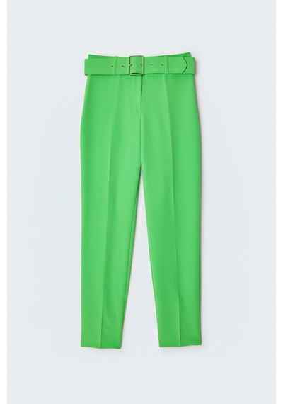 Sateen Yüksek Bel Kemerli Pantolon - Açık Yeşil-132384
