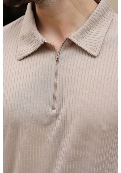 Bej Polo Yaka T-shirt Şort Takım E7363