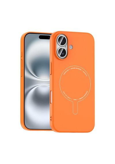 Maks Technology iPhone Uyumlu 17 Kılıf M-safe Şarj Özellikli Kamera Korumalı Mkst Elio Sert Pc Kapak - Turuncu