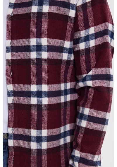 Tudors Erkek Slim Fit Dar Kesim Kareli Kışlık Oduncu Gömlek-42206 Bordo