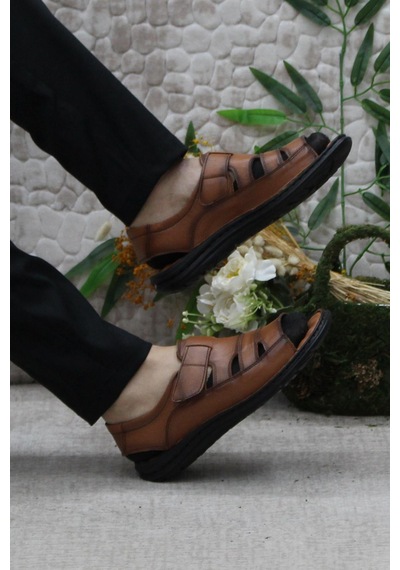 Mehmet Mete 106 Taba Kale Comfort Hakiki Deri Erkek Sandalet Taba