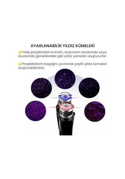 Upway Usb Lazer Yıldız Projektörü 2 Adet Kırmızı Mor Gece Lambası Oto Aksesuarı Diğer