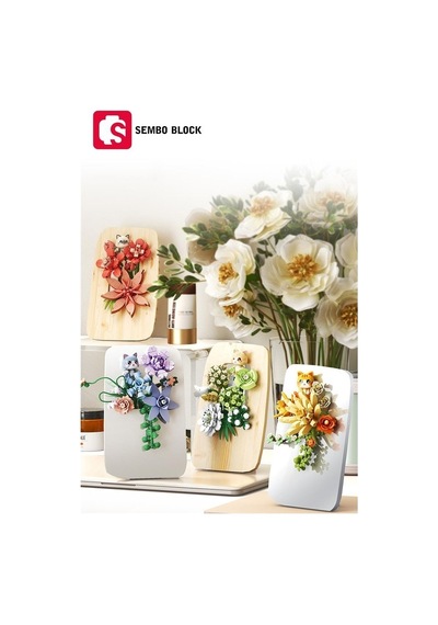 Sembo Block Orange Flower Stream Dekoratif Çiçekler 200 Parça Yapı Blokları  İle Uyumlu 611086