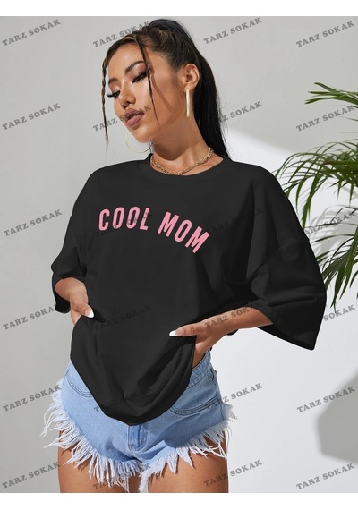 Startmore Unisex Bay Harfli Grafik Düşük Omuz Oversize Tişört Kod-1302 Siyah