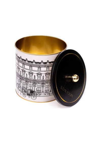 City Bonjour Desenli Topuz Kulplu Yuvarlak Metal Saklama Kabı 17.5 x 18 CM 4.1 L