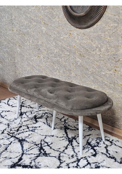 Zafir Ufo Oturak Bench - Beyaz Boyalı Sivriltme Ayak - Oturak - Bench - Puf - Yatak Ucu Pufu Kahverengi