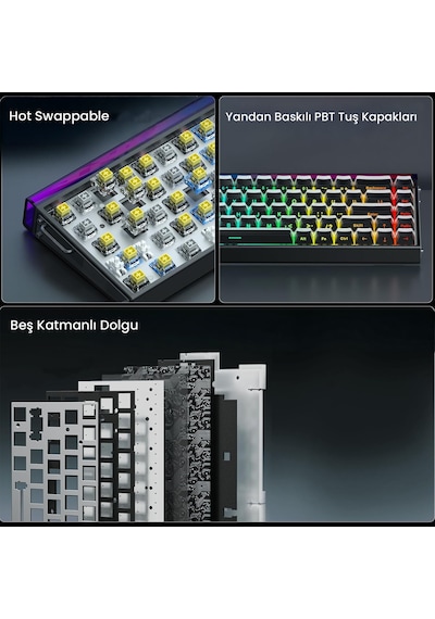 Aula Hero 68 He Manyetik Klavye Rapid Trigger Jade King Switch 8000hz Rgb Neon Tkl Hot Swap Oyuncu Klavyesi Siyah
