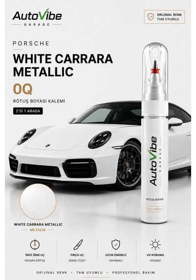 Porsche Carrara White Metallic S9r Rötuş Boya Kalemi 2'si 1 Arada Orijinal Renk Uyumlu