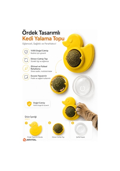 Ördek Tasarımlı Duvara Yapışan Kedi Nanesi Topu Döner Catnip Yalama Oyuncağı