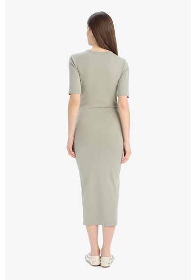 DeFacto Bodycon Vücudu Saran Bisiklet Yaka Ribana Kısa Kollu Midi Elbise E6003AX25SPKH234