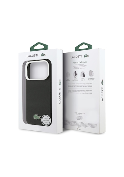 Apple iPhone 17 Pro Max Kılıf Lacoste Lisanslı M-safe Uyumlu Pvc Pike Desenli İkonik Timsah Logolu Siyah