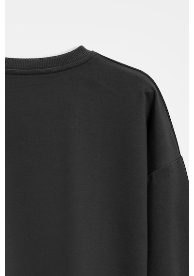 Sââde Kadın Oversize Bisiklet Yaka Basic Casual Sweatshirt Siyah