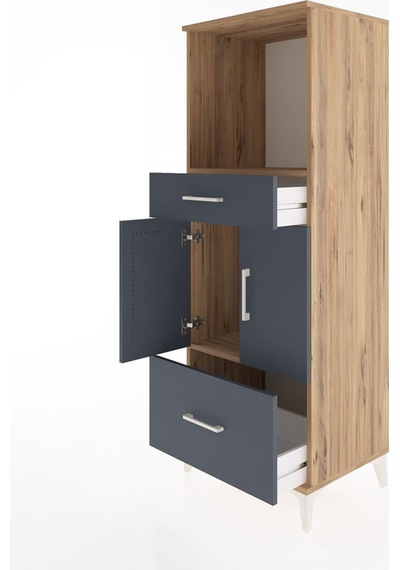 Hyperion Dolap 2 Raflı 2 Çekmeceli 2 Kapaklı 60x44x163 Çam-antrasit Atlas Çam