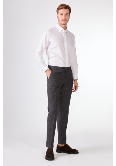 Dufy Gri Balıksırtı Erkek Takım Elbise - Slim Fit Gri