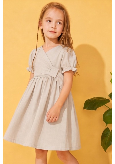 Esila Kids Kız Çocuk Elibse Flam Pamuk İnce Yazlık Elbise Bej