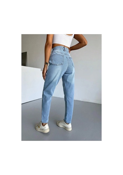 Kene Jeans Taş Kemer Apolet Detaylı Mom Jeans Taş