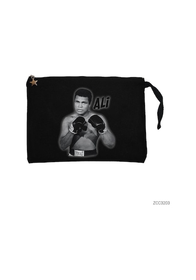 Zepplin Giyim Muhammed Ali Poster Siyah Clutch Astarlı Cüzdan / El Çantası Siyah