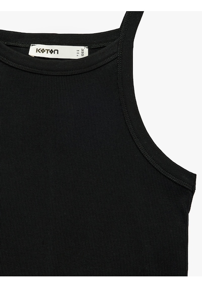 Koton Pamuklu Ribanalı Slim Fit Kolsuz Halter Yaka Crop Top Siyah 6sak10424ek