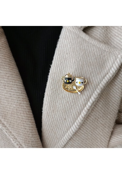 Lente Aksesuar Gold Detaylı Mini Çay Seti Broş-sevimli Çay Saati Yaka İğnesi Çok Renkli