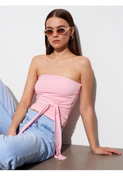 Dilvin 32841 Bağlamalı Bandeau Top-toz Pembe