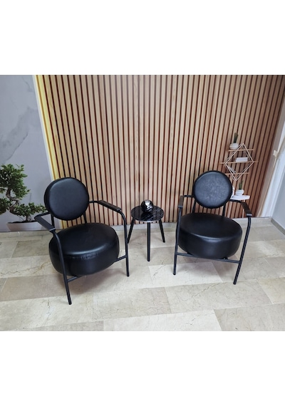 Azra Mobilya Venüs 2 Berjer Set İskandinav Keten Berjer - Büro - Ofis Koltuğu - Ofis Mobilyası -bekleme Salonu Siyah