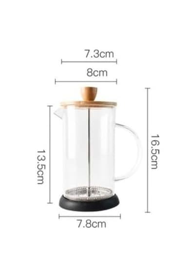 Bambu Kapaklı Cam French Press Isıya Dayanıklı Çay Ve Kahve Demliği, 600 Ml Şeffaf Cam, Paslanmaz Çelik Filtreli Açık Bej