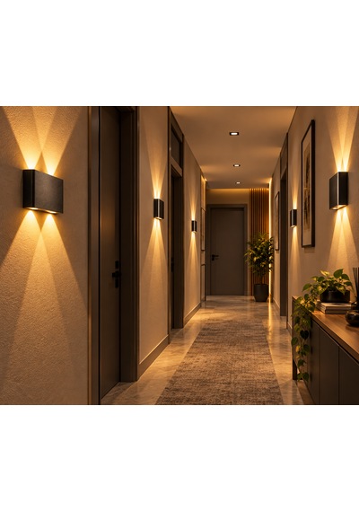 Lunex 15w 8 Işık Efektli Led Duvar Apliği Modern Siyah Amber Aplik