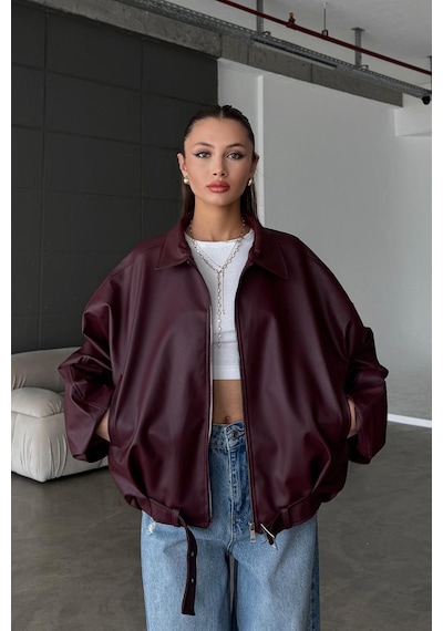 Karabulut Kadın Oversize Deri Ceket Oversize Relax Fit, Fermuarlı Kemer Detaylı Günlük Kadın Ceket Bordo Bordo Karabulut Kadın Oversize Deri Ceket Oversize Relax Fit, Fermuarlı Kemer Detaylı Günlük Kadın Ceket Bordo Bordo