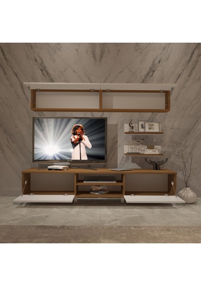 Decoraktiv Eko 5 Slm Dvd Retro Tv Ünitesi Tv Sehpası Ceviz - Beyaz