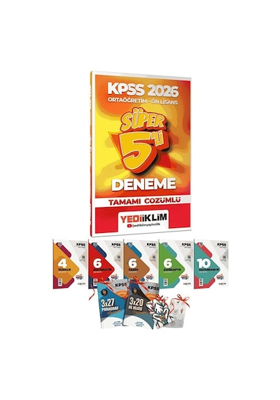 2026 Kpss Gygk Ortaöğretim Önlisans Süper 5 Deneme Ve 7li Branş Deneme Seti Yediiklim Yayınları