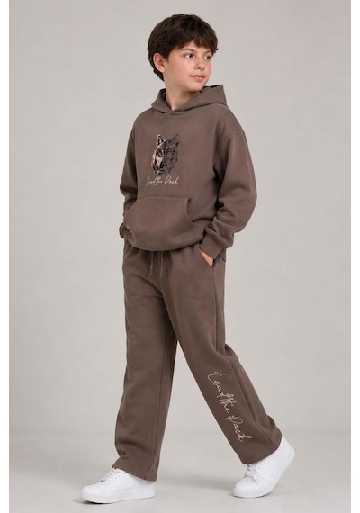 Riccotarz Erkek Çocuk Önü Ve Arkası Kurt Çizim Baskılı Kapüşonlu Sweatshirt Kahverengi Eşofman Takım Riccotarz Erkek Çocuk Önü Ve Arkası Kurt Çizim Baskılı Kapüşonlu Sweatshirt Kahverengi Eşofman Takım