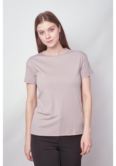 Jument Kadın Sıfır Yaka Kırışmaz Span Karışımlı Şık Kısa Kol Likralı T-shirt Bluz-gri Gri