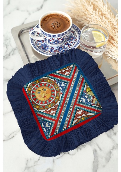 Mozaik Vitray Sanat Püsküllü Sunum Peçetesi - Renkli Güneş Bohem Lacivert Bardak Altlığı Mendil Pastel Toprak Bronz Mozaik Vitray Sanat Püsküllü Sunum Peçetesi - Renkli Güneş Bohem Lacivert Bardak Altlığı Mendil Pastel Toprak Bronz