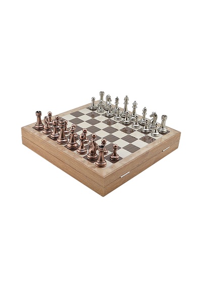 Gifthome Metal Klasik Satranç Takımı Antik Ve Rustik Desenli Mdf Sandıklı Satranç Tahtası 36x36x6 Cm.