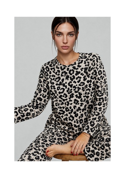 Fit Women Kadın Desenli Nefes Alan Leopar Pijama Takımı 4693 Siyah