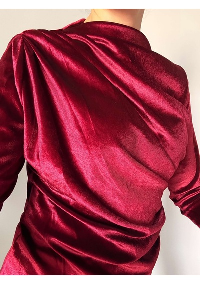 Ali Butik Bordo Balıkçı Yaka Kadife Bluz Bordo