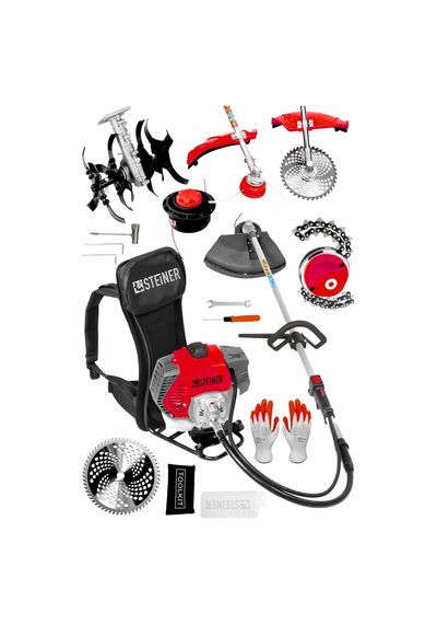 Tr Steiner Alman 16 Hp Tam Profesyonel Sırt Tipi Benzinli Tırpan Ot Çalı Çim Biçme Makinesi Kırmızı + Çapa Apa