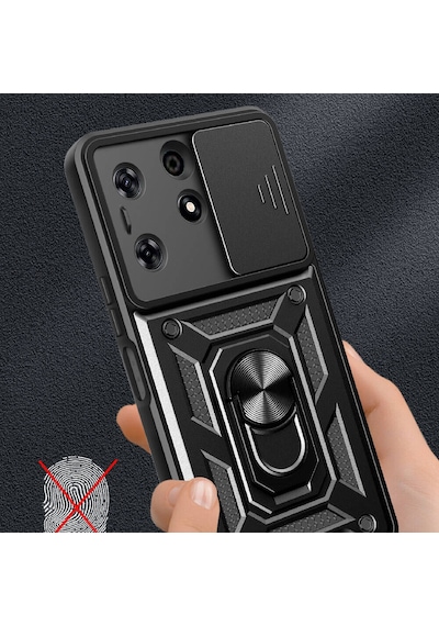 Nourthkiingdom Tecno Spark 10 Pro Kılıf Magnetik Standlı Kamera Korumalı Nrtk Sürgülü Vega Kapak - Siyah Siyah